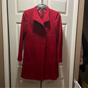 Stile Benetton Red Wool Blend Button Double Brest Coat Sz 40 Romania